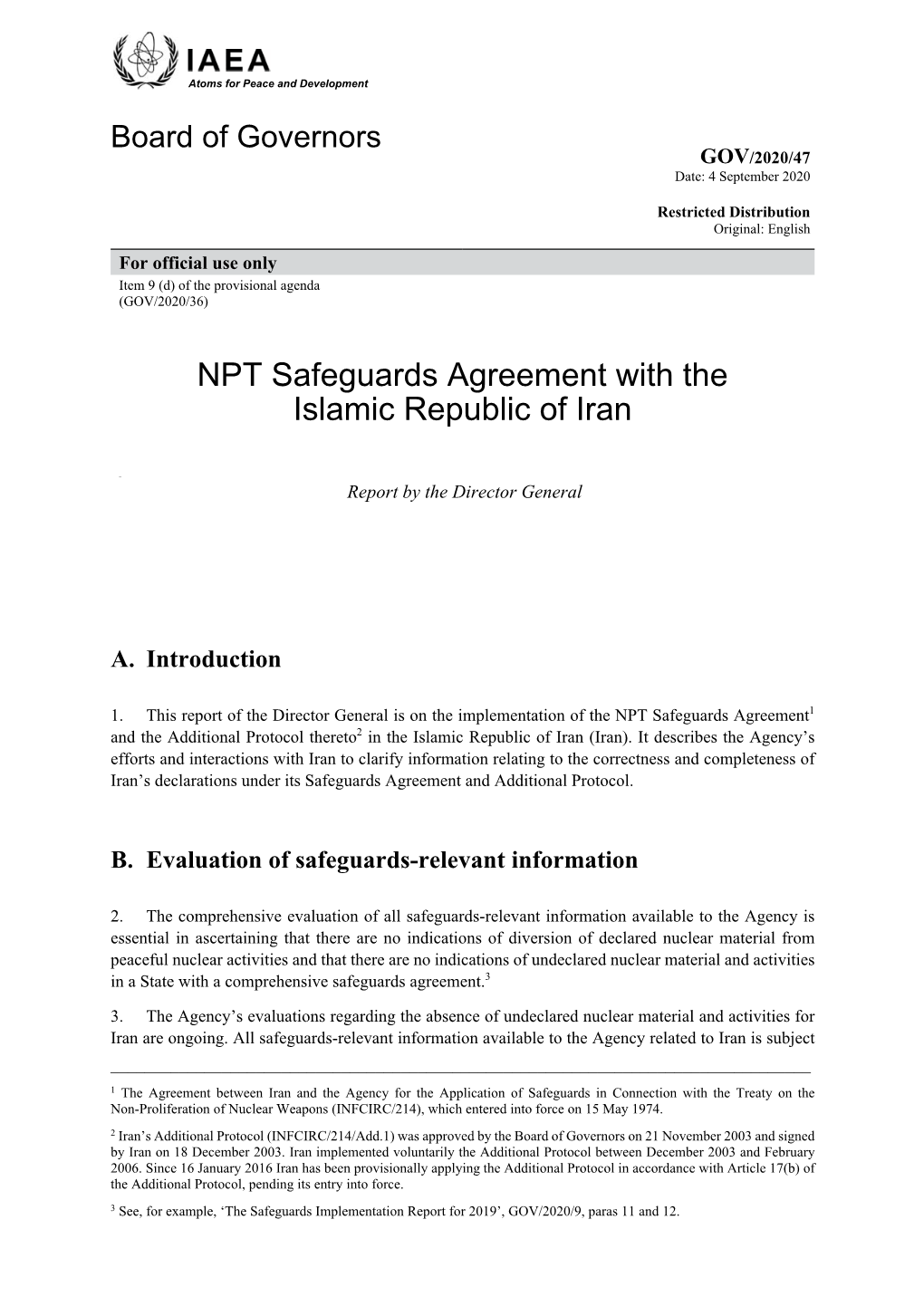 NPT Safeguards Agreement with the Islamic Republic of Iran