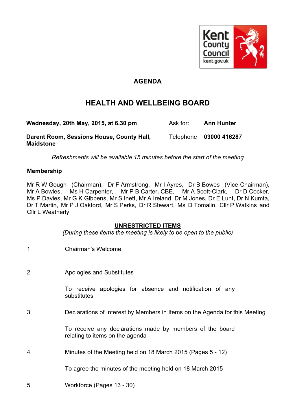 (Public Pack)Agenda Document for Health and Wellbeing Board, 20/05