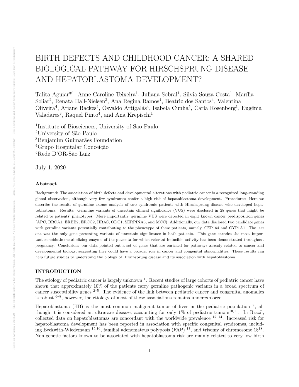 Birth Defects and Childhood Cancer: a Shared Biological