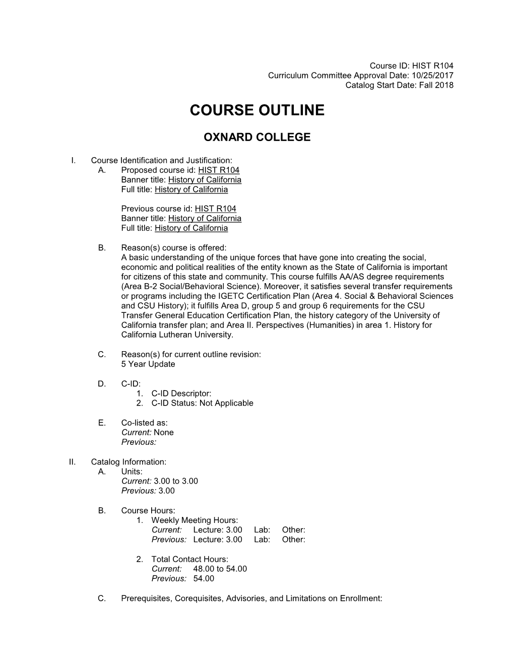 Oxnard Course Outline