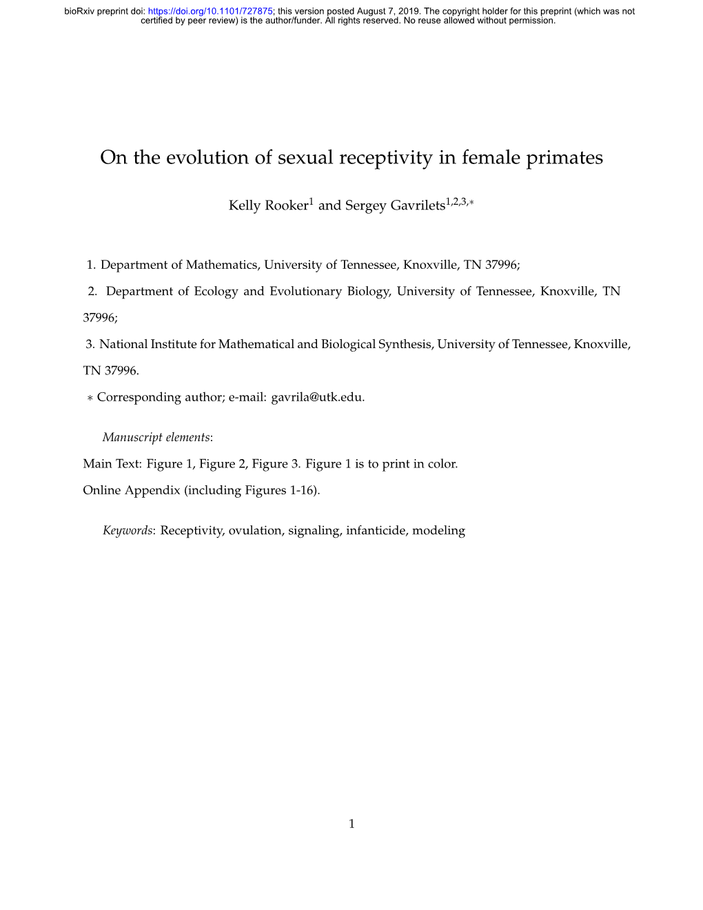 On the Evolution of Sexual Receptivity in Female Primates