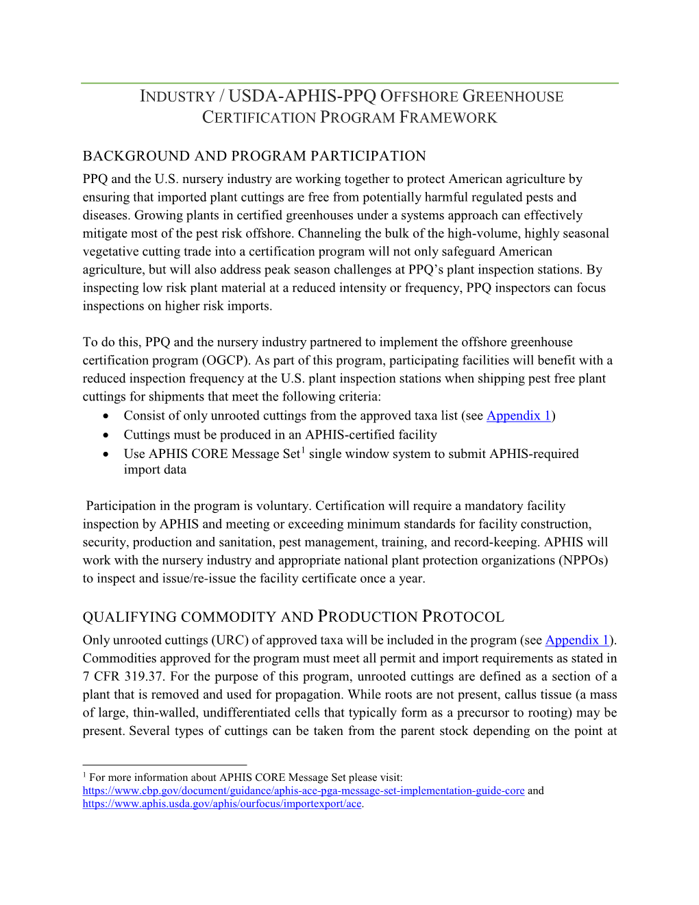 Offshore Greenhouse Certification Program Framework