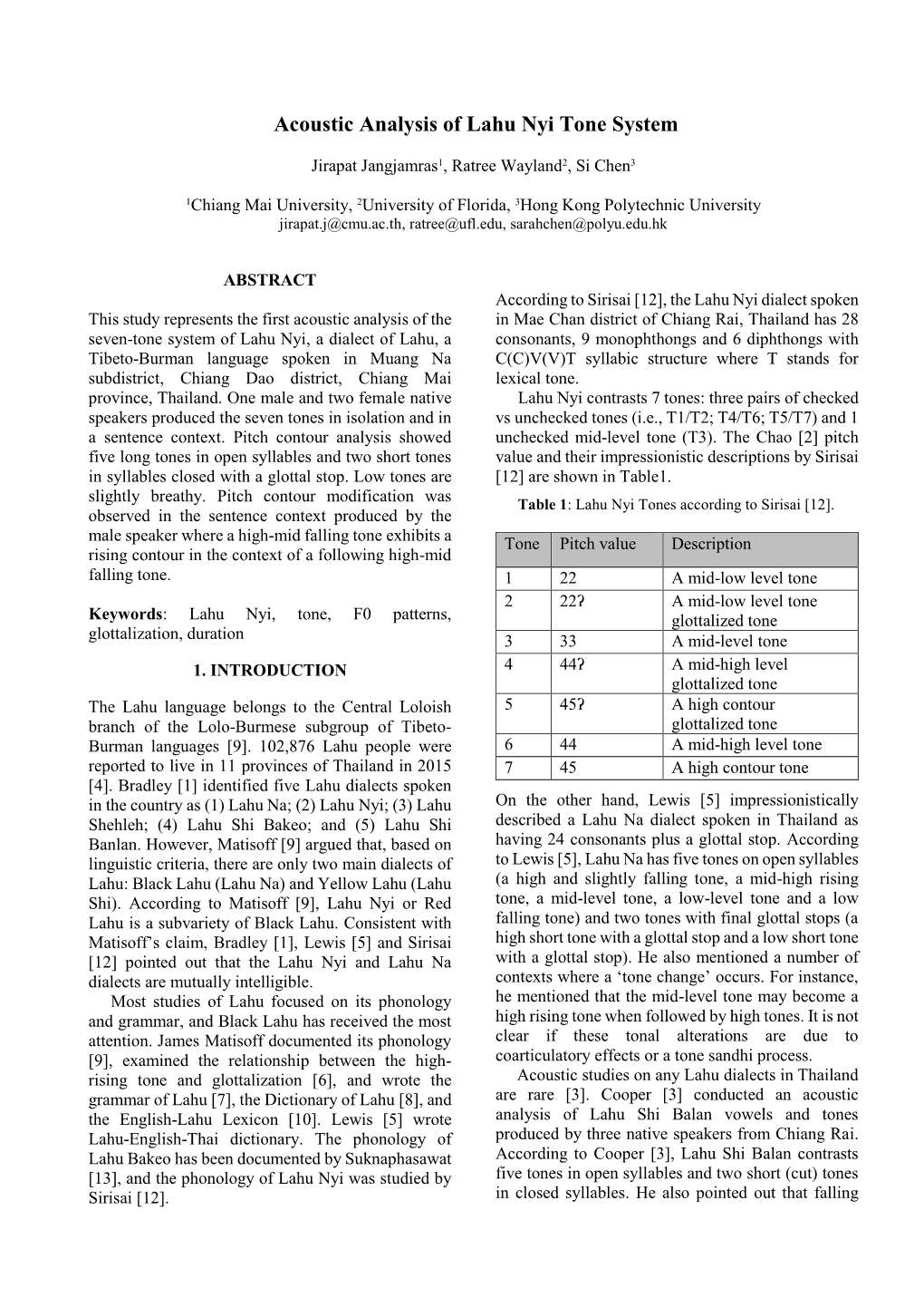 Acoustic Analysis of Lahu Nyi Tone System