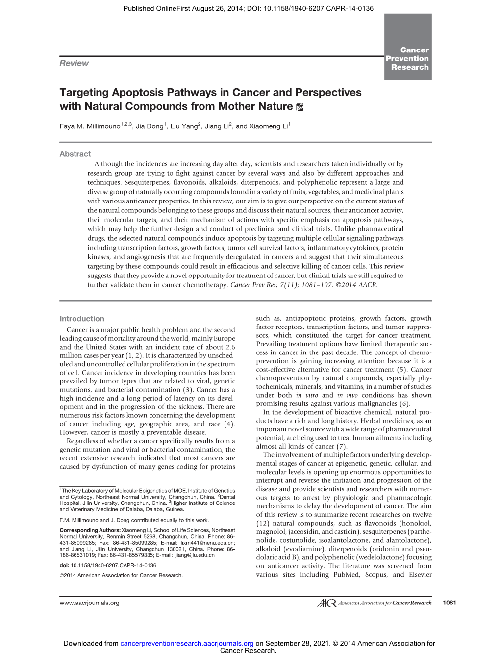 Targeting Apoptosis Pathways in Cancer and Perspectives with Natural Compounds from Mother Nature