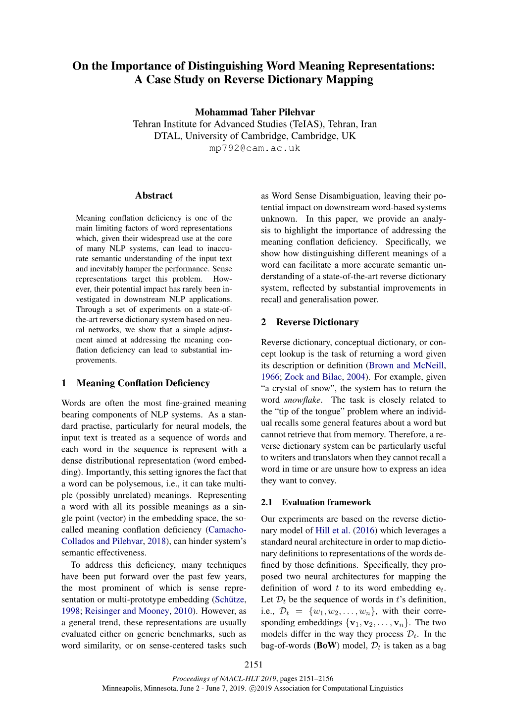 On the Importance of Distinguishing Word Meaning Representations: a Case Study on Reverse Dictionary Mapping