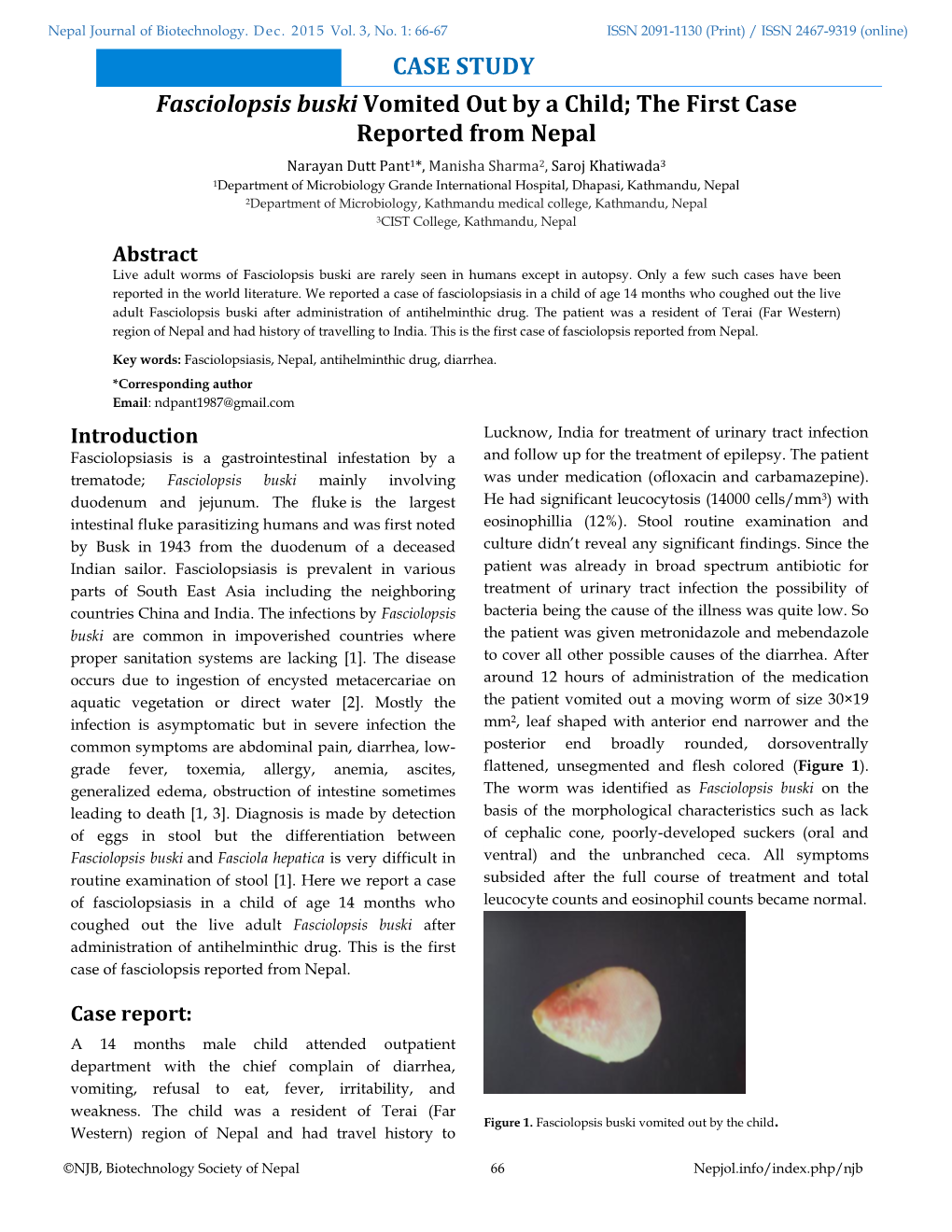 CASE STUDY Fasciolopsis Buski Vomited