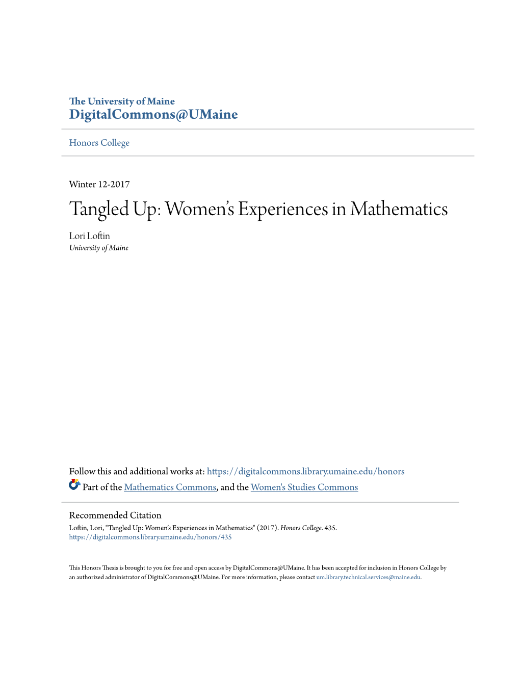 Women's Experiences in Mathematics