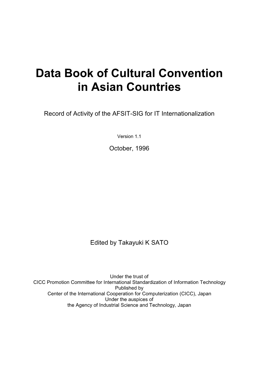 Data Book of Cultural Convention in Asian Countries