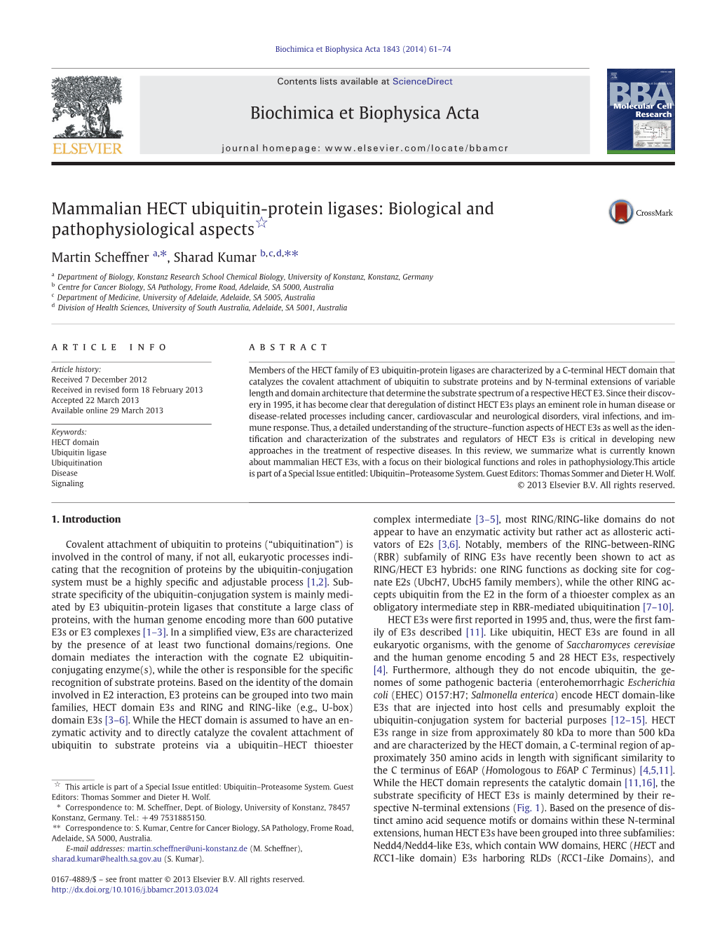 Scheffner Et Al., 2014 Biochimica Et Biophysica Acta