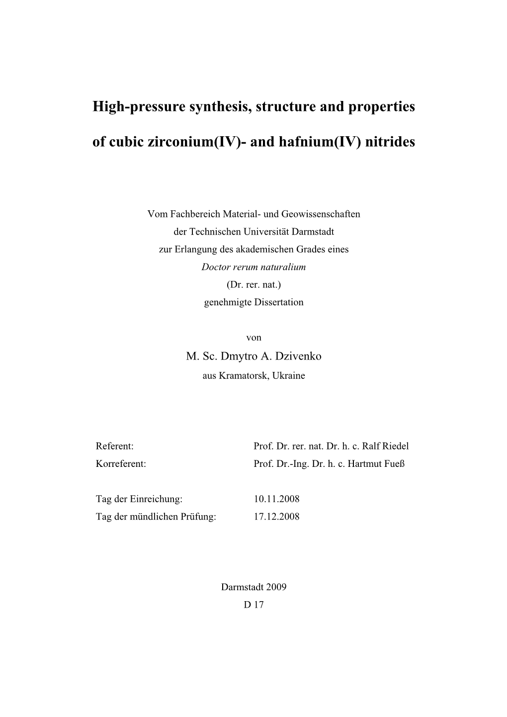 And Hafnium(IV) Nitrides