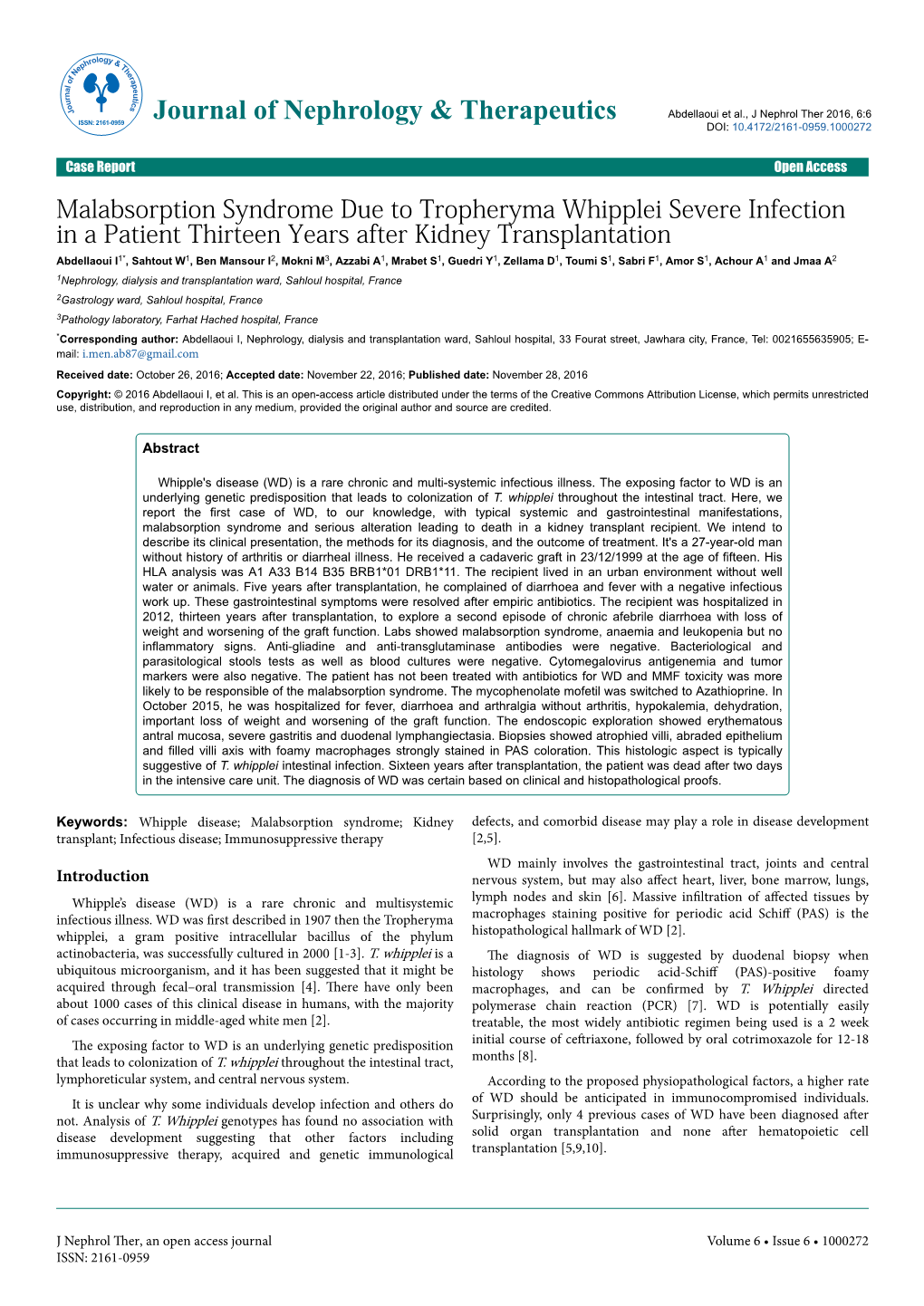 Malabsorption Syndrome Due to Tropheryma Whipplei Severe