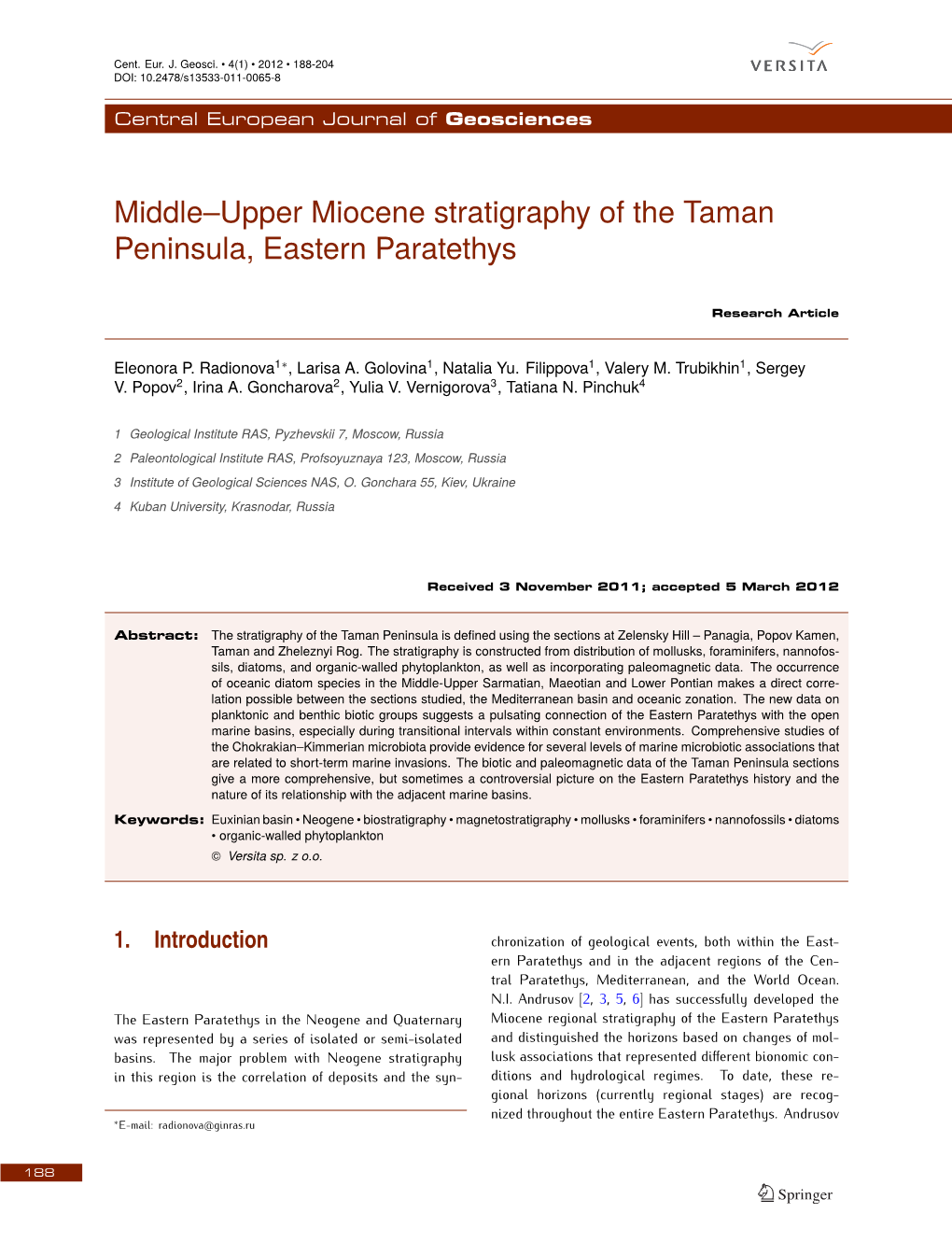 Middle–Upper Miocene Stratigraphy of the Taman Peninsula, Eastern Paratethys