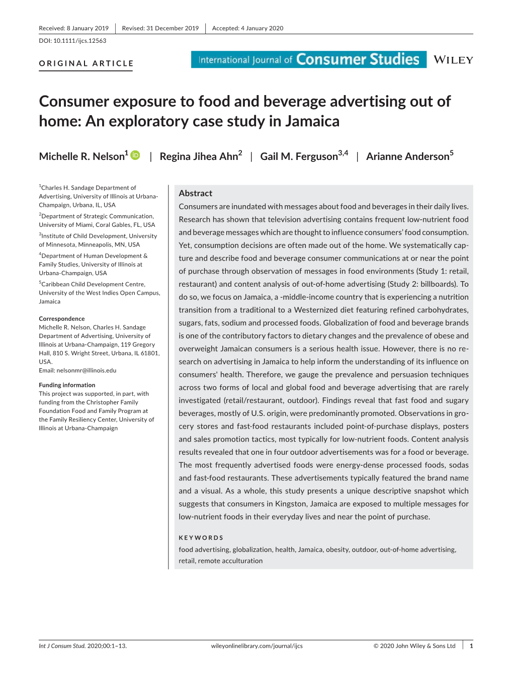 Consumer Exposure to Food and Beverage Advertising out of Home: an Exploratory Case Study in Jamaica