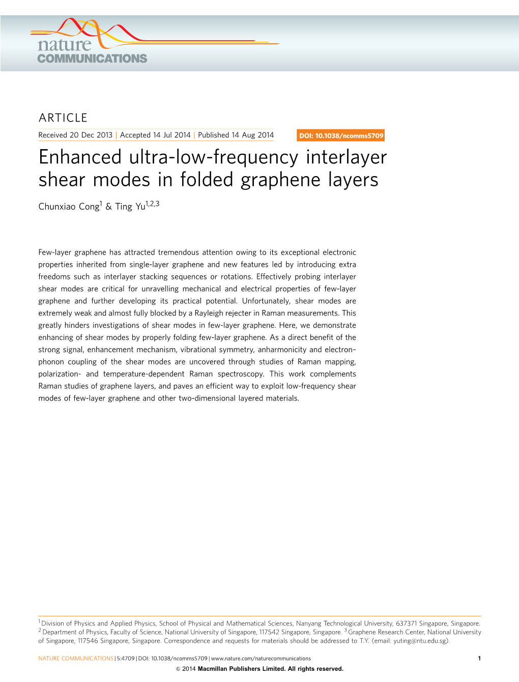 Enhanced Ultra-Low-Frequency Interlayer Shear Modes in Folded Graphene Layers