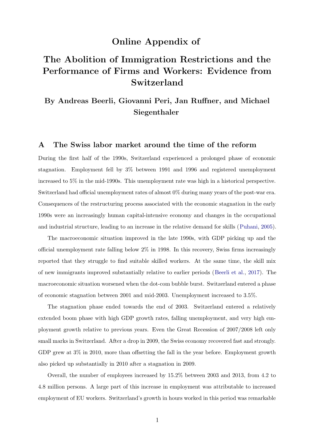 Online Appendix of the Abolition of Immigration Restrictions and the Performance of Firms and Workers: Evidence from Switzerland