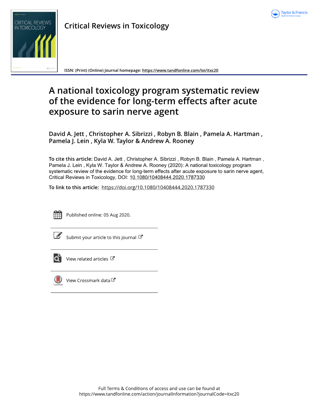 A National Toxicology Program Systematic Review of the Evidence for Long-Term Effects After Acute Exposure to Sarin Nerve Agent