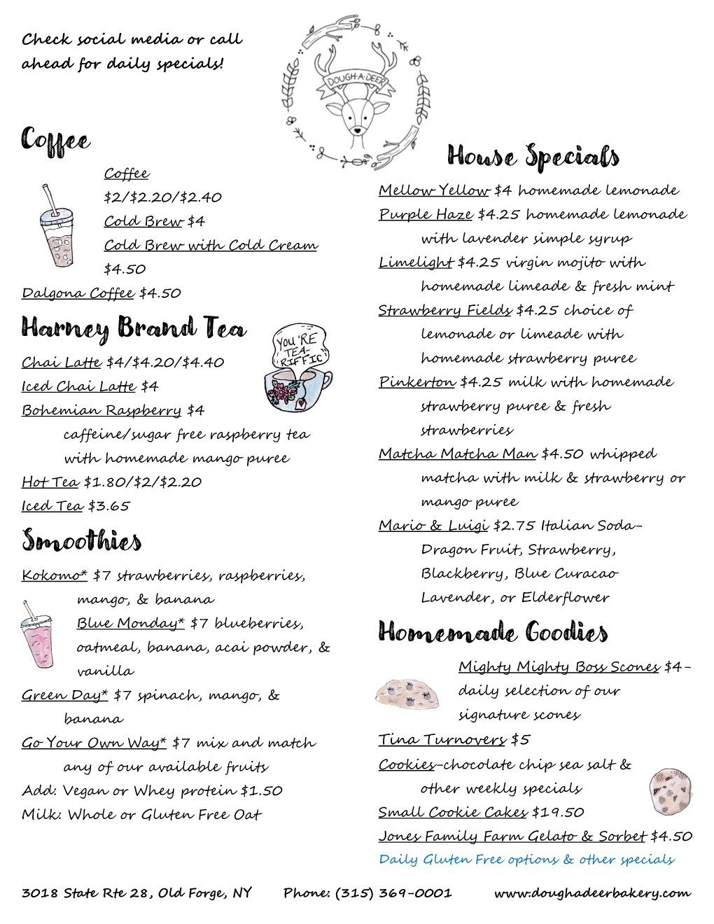 Coffee Harney Brand Tea Smoothies House Specials Homemade Goodies