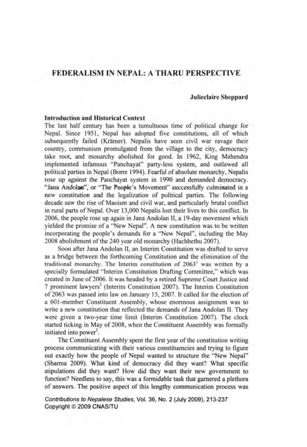 Federalism in Nepal: a Tharu Perspective