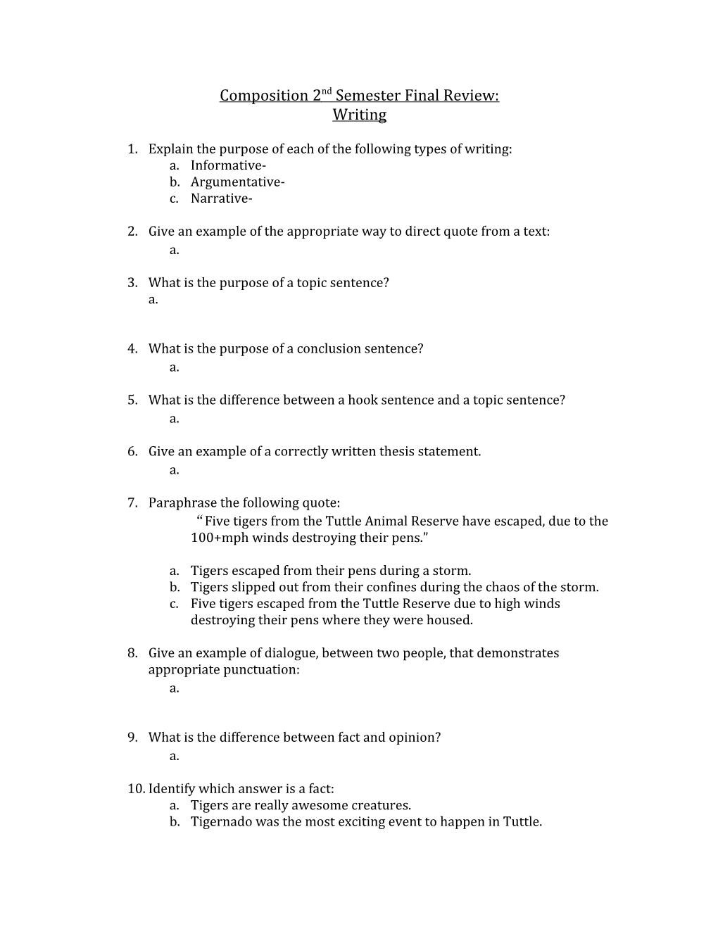 Composition 2Nd Semester Final Review