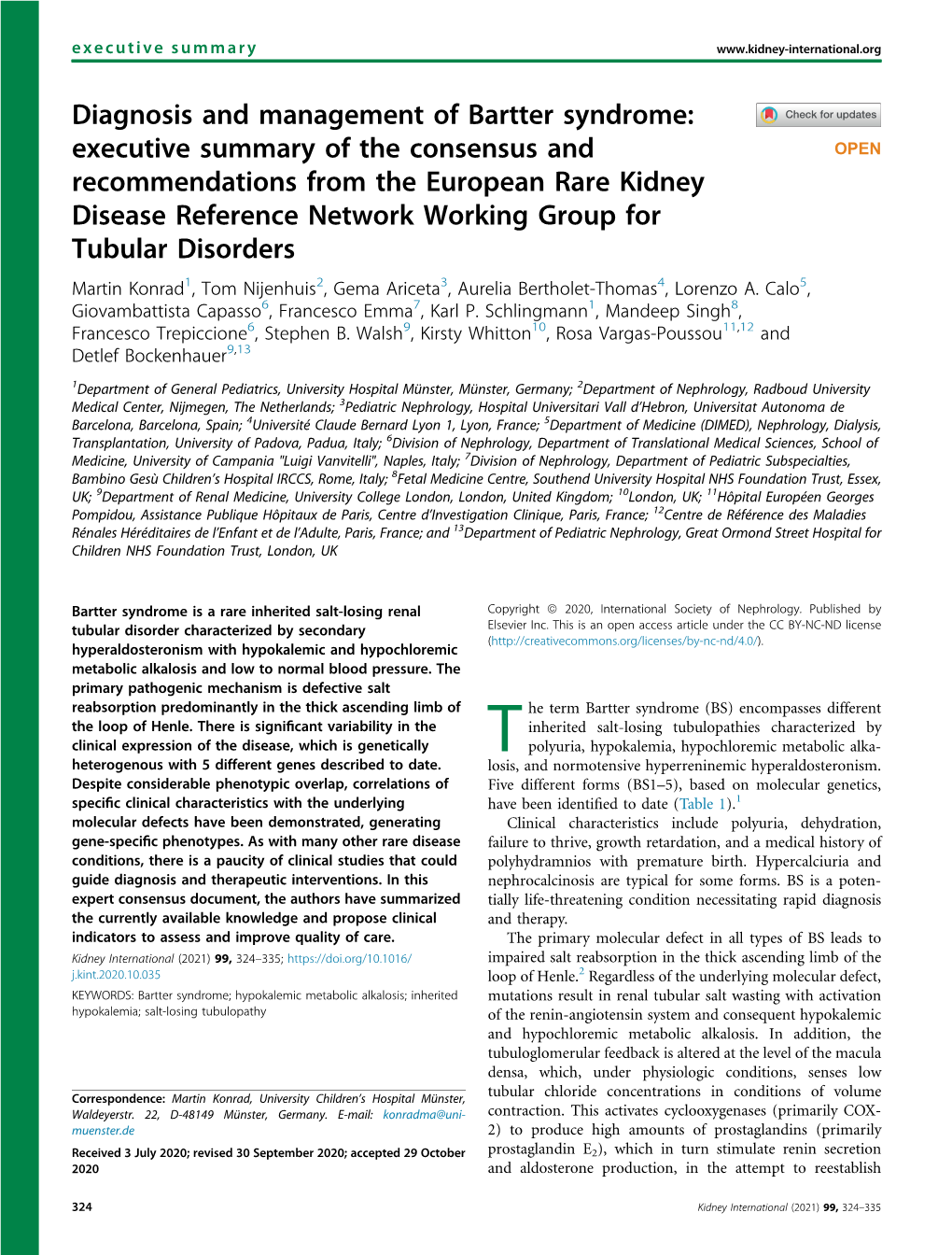 Diagnosis and Management of Bartter Syndrome