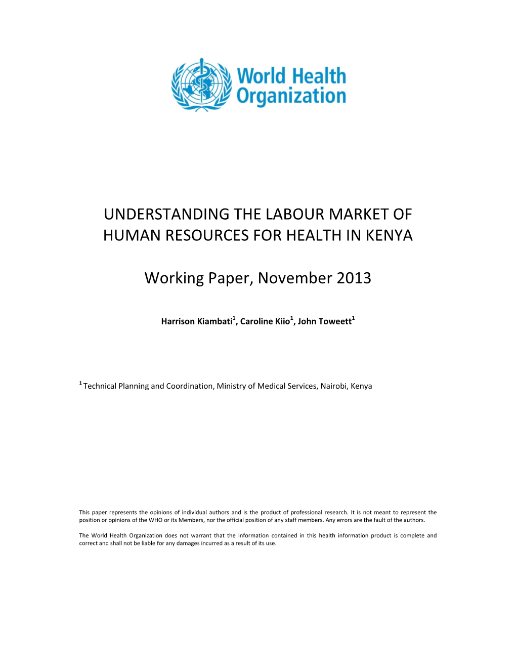 Understanding the Labour Market of Human Resources for Health in Kenya