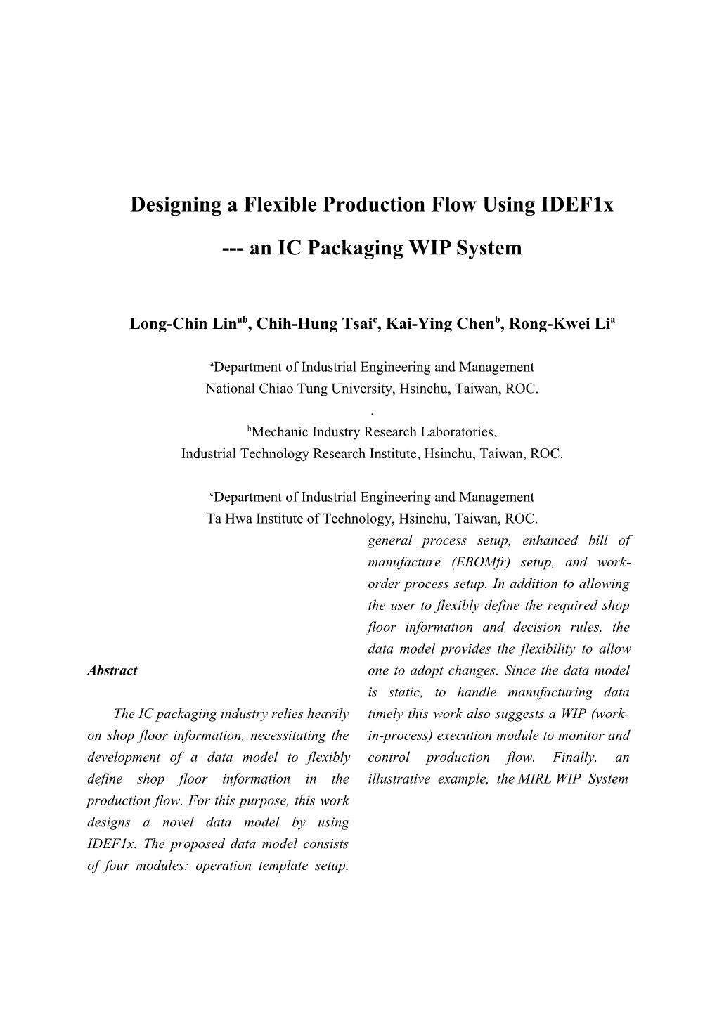 Developing a Data Model of Product Manufacturing Flow for an IC Packaging WIP System