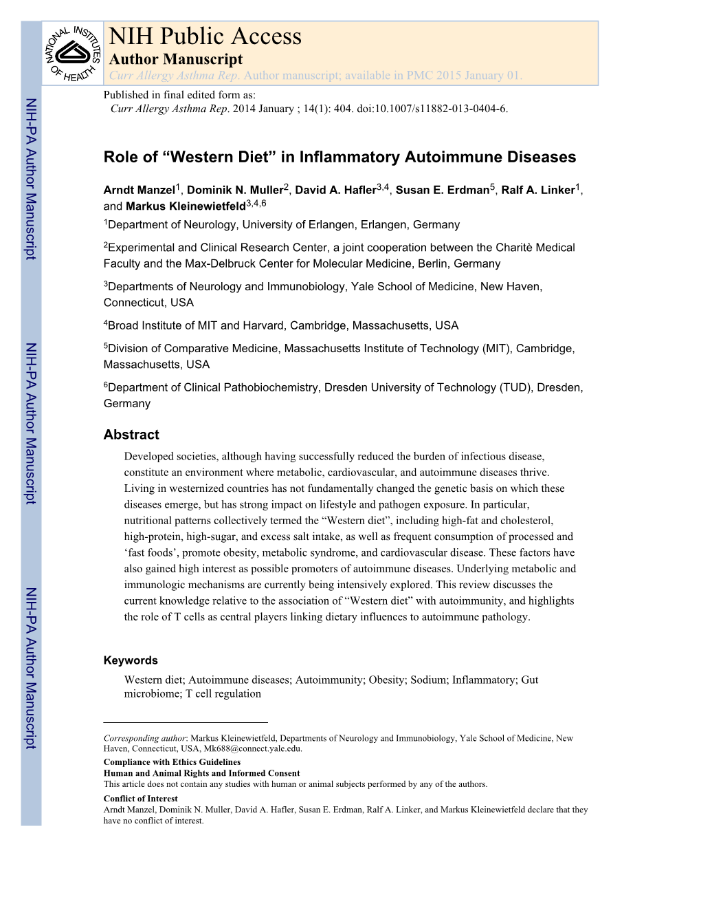 “Western Diet” in Inflammatory Autoimmune Diseases
