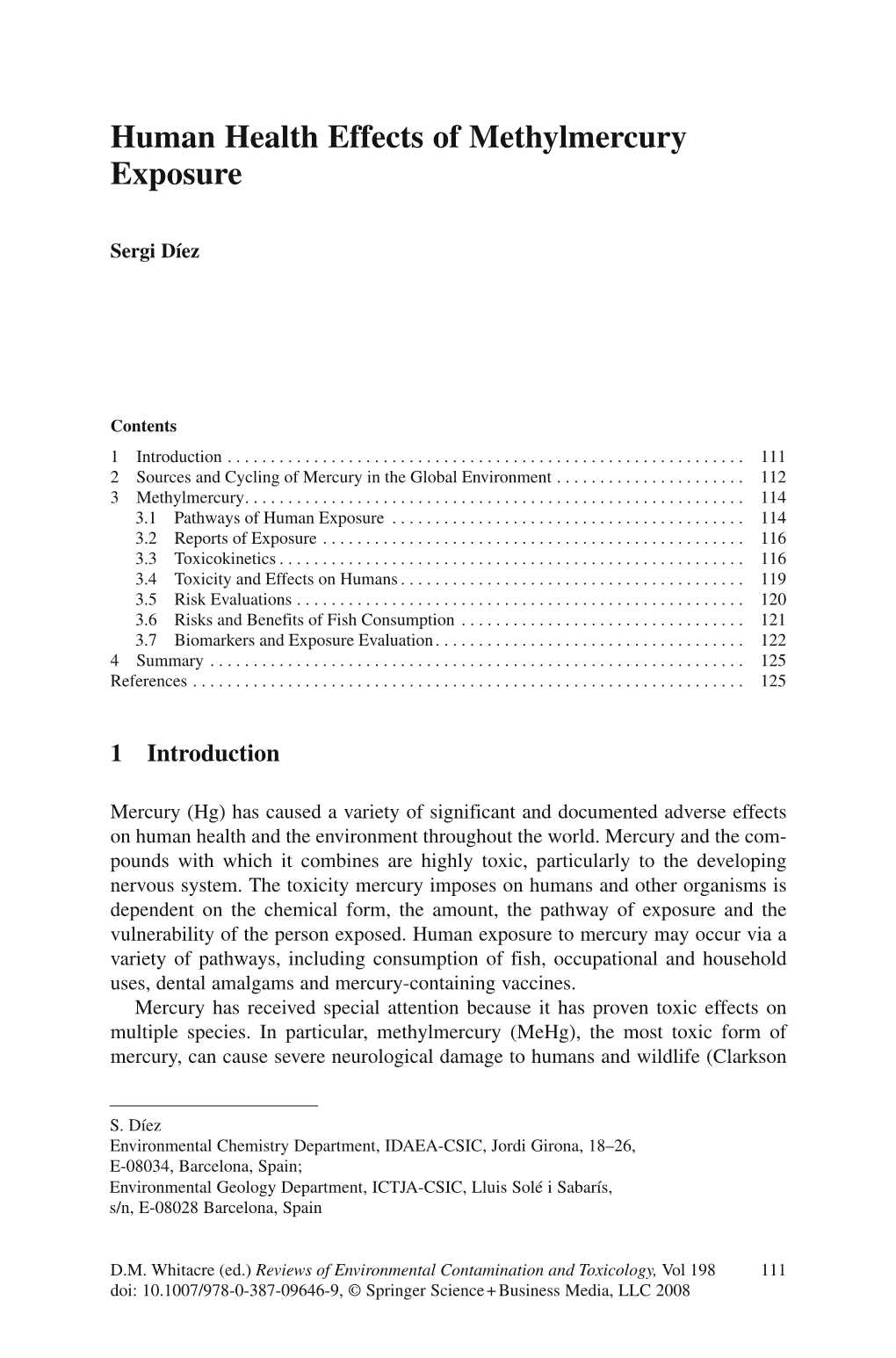 Human Health Effects of Methylmercury Exposure