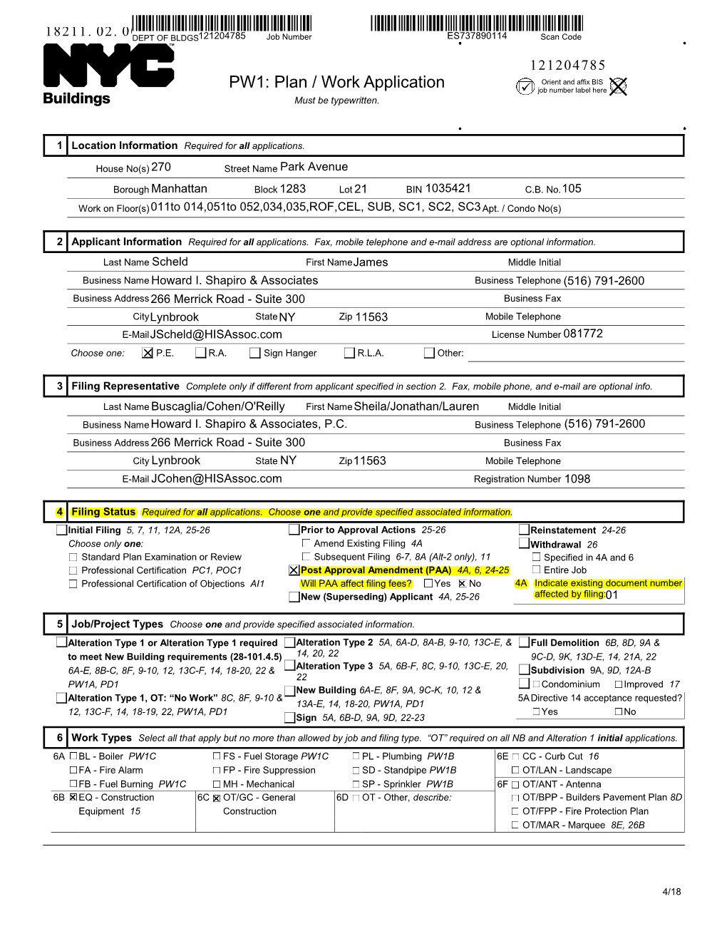 Plan / Work Application Orient and Affix BIS  Job Number Label Here Must Be Typewritten