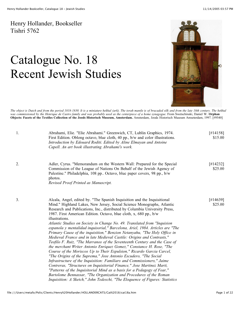 Jewish Studies 11/14/2005 03:57 PM