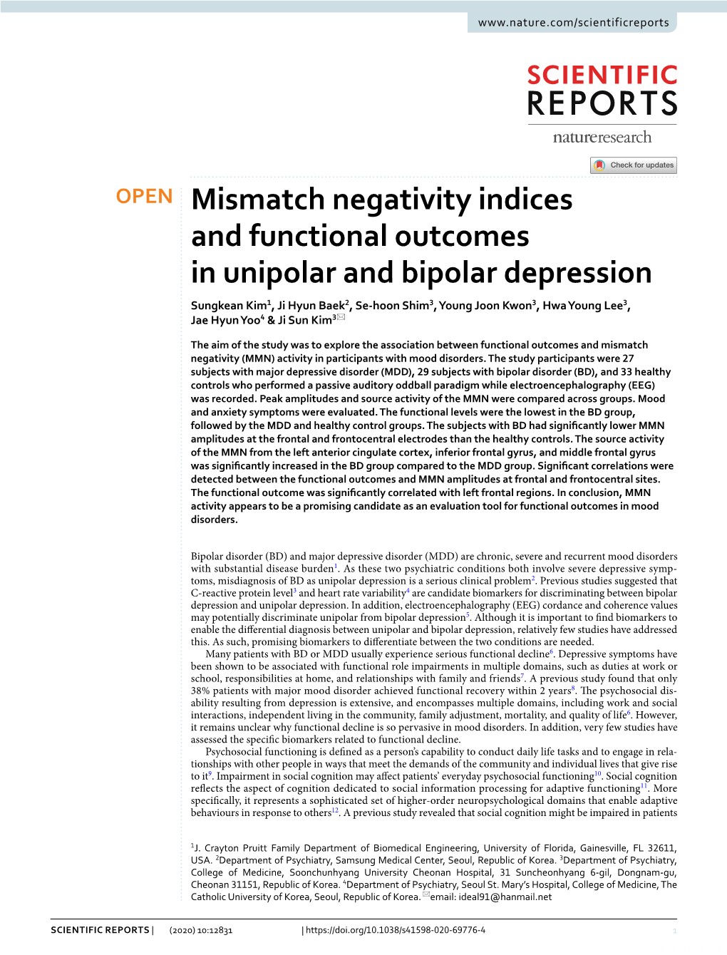 Mismatch Negativity Indices and Functional Outcomes in Unipolar And