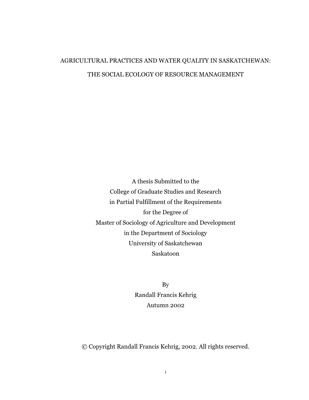 Agricultural Practices and Water Quality in Saskatchewan