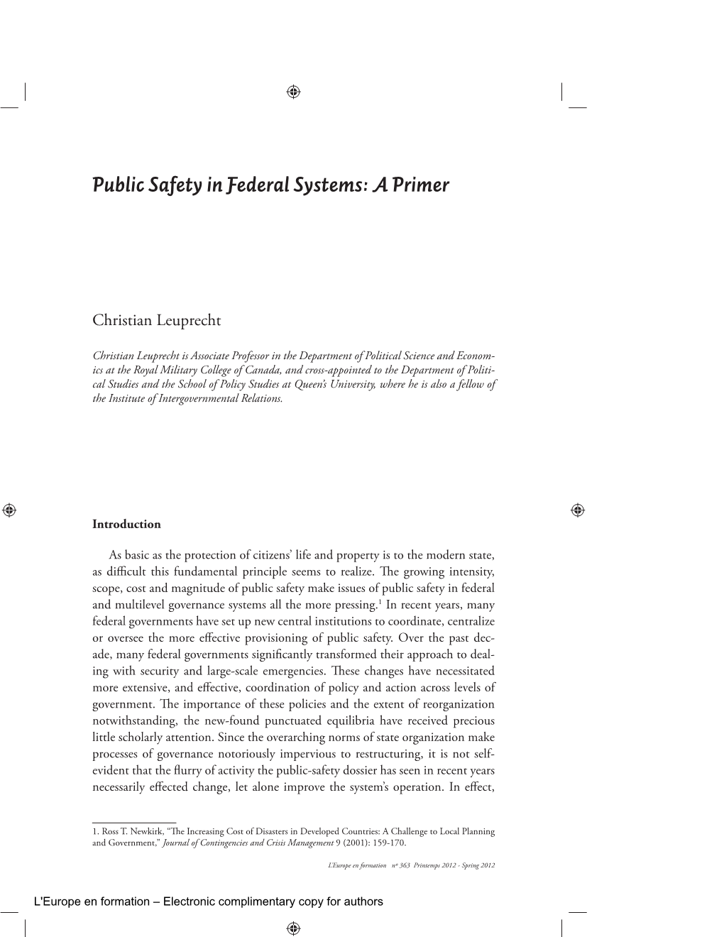 Public Safety in Federal Systems: a Primer