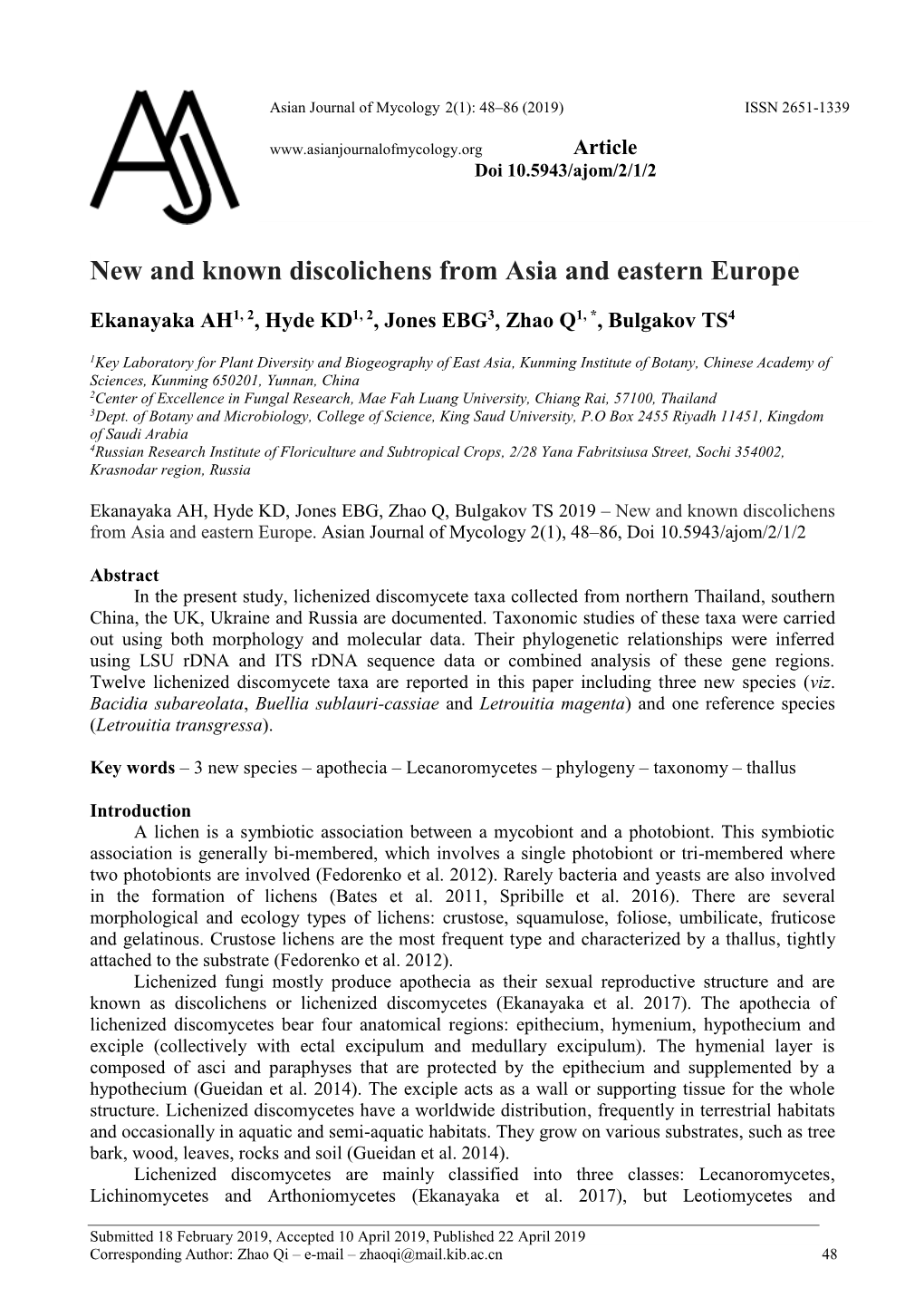 New and Known Discolichens from Asia and Eastern Europe