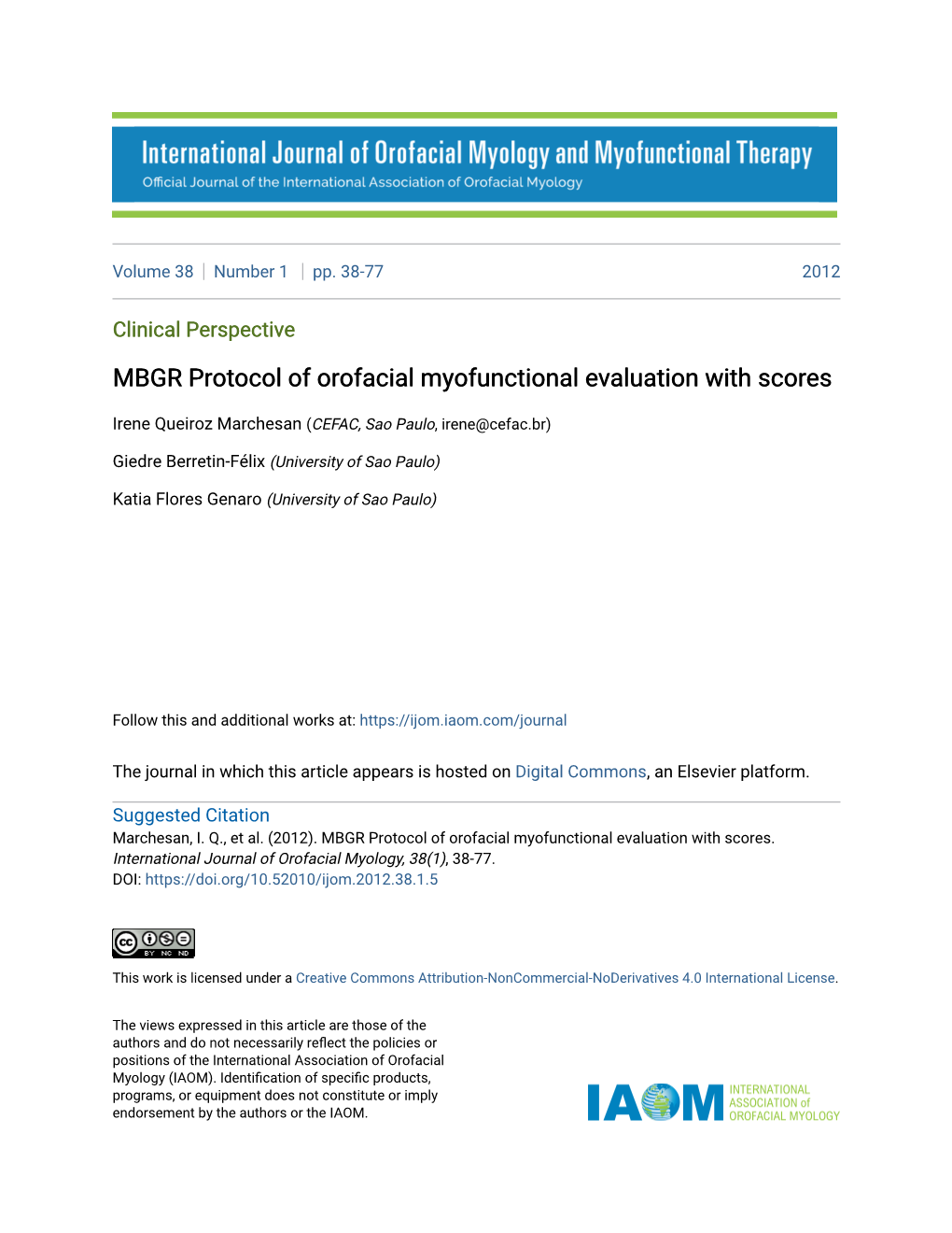 MBGR Protocol of Orofacial Myofunctional Evaluation with Scores