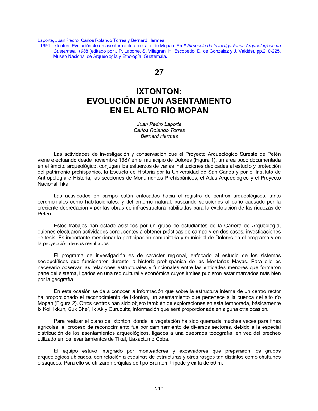 27 Ixtonton: Evolución De Un Asentamiento En El Alto Río