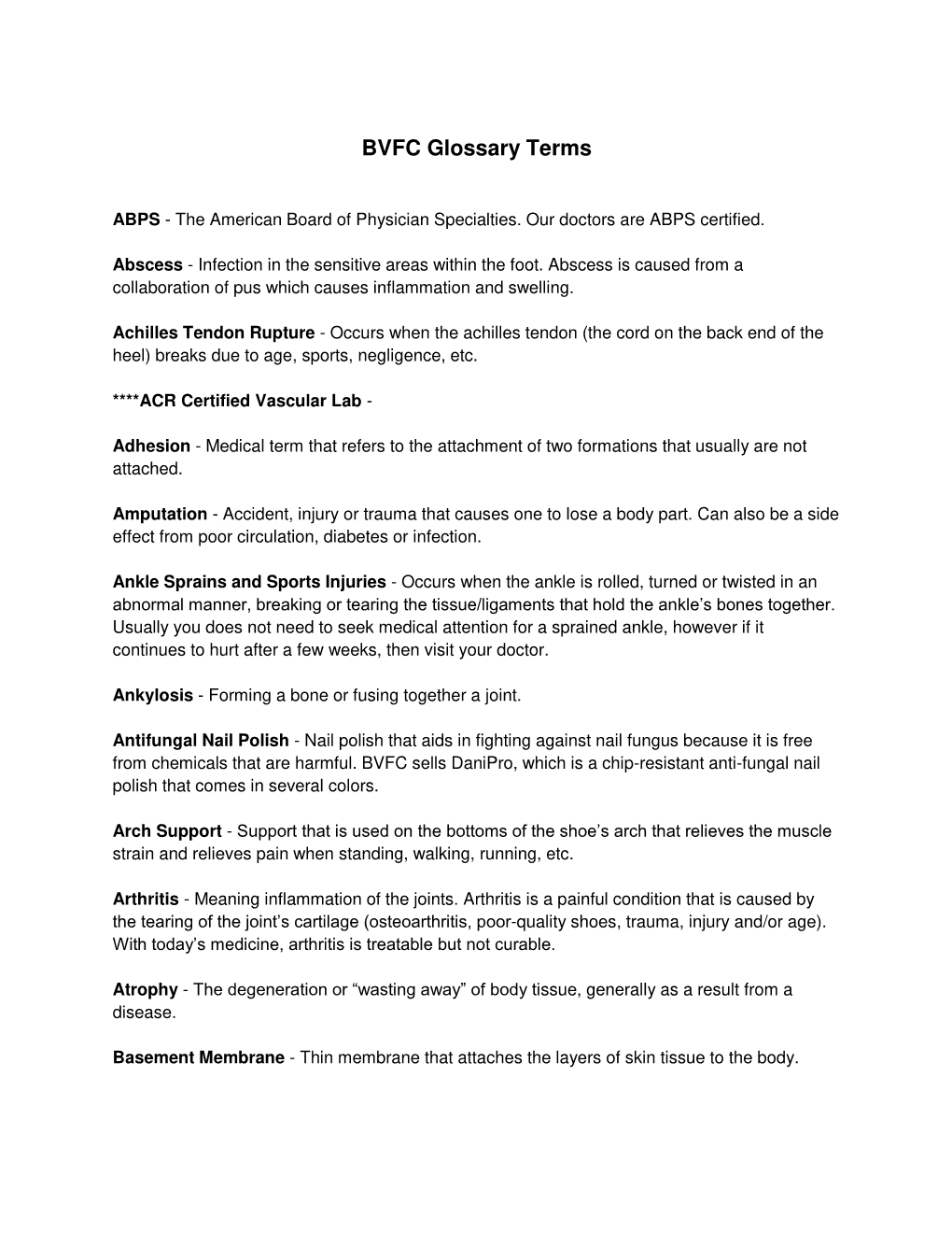 BVFC Glossary Terms