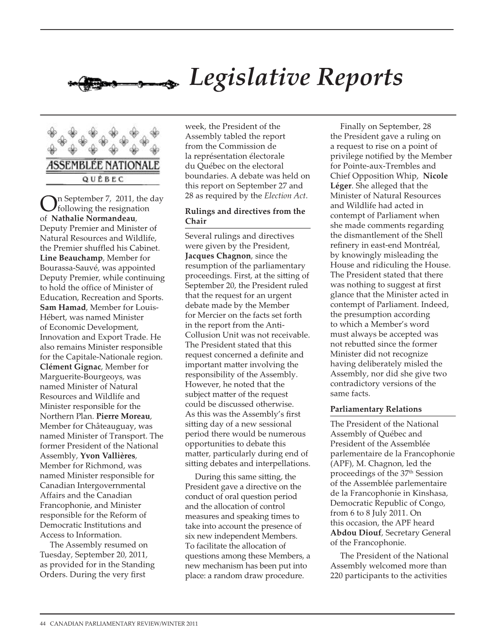 Legislative Reports