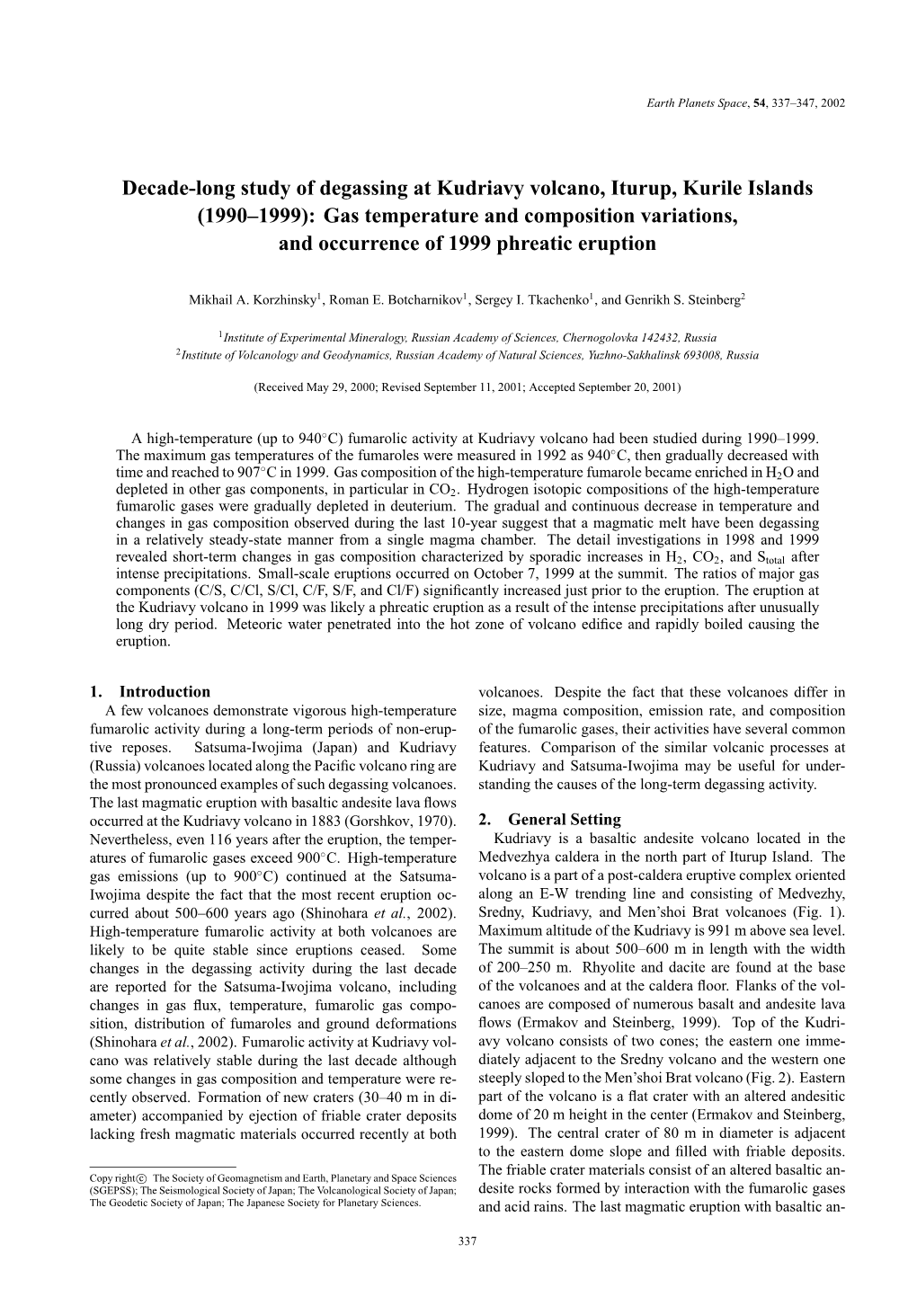 Decade-Long Study of Degassing at Kudriavy Volcano, Iturup, Kurile