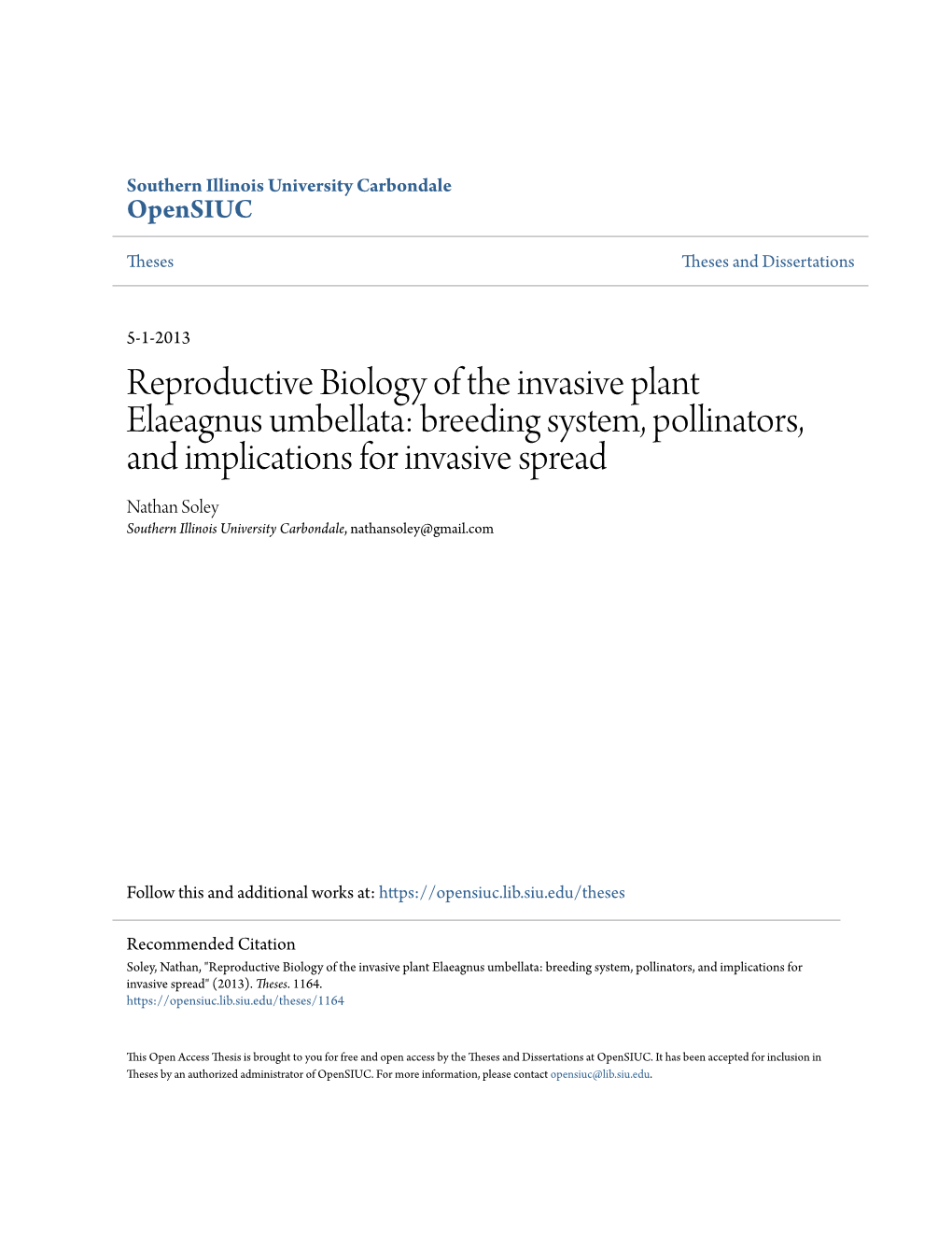 Reproductive Biology of the Invasive Plant Elaeagnus