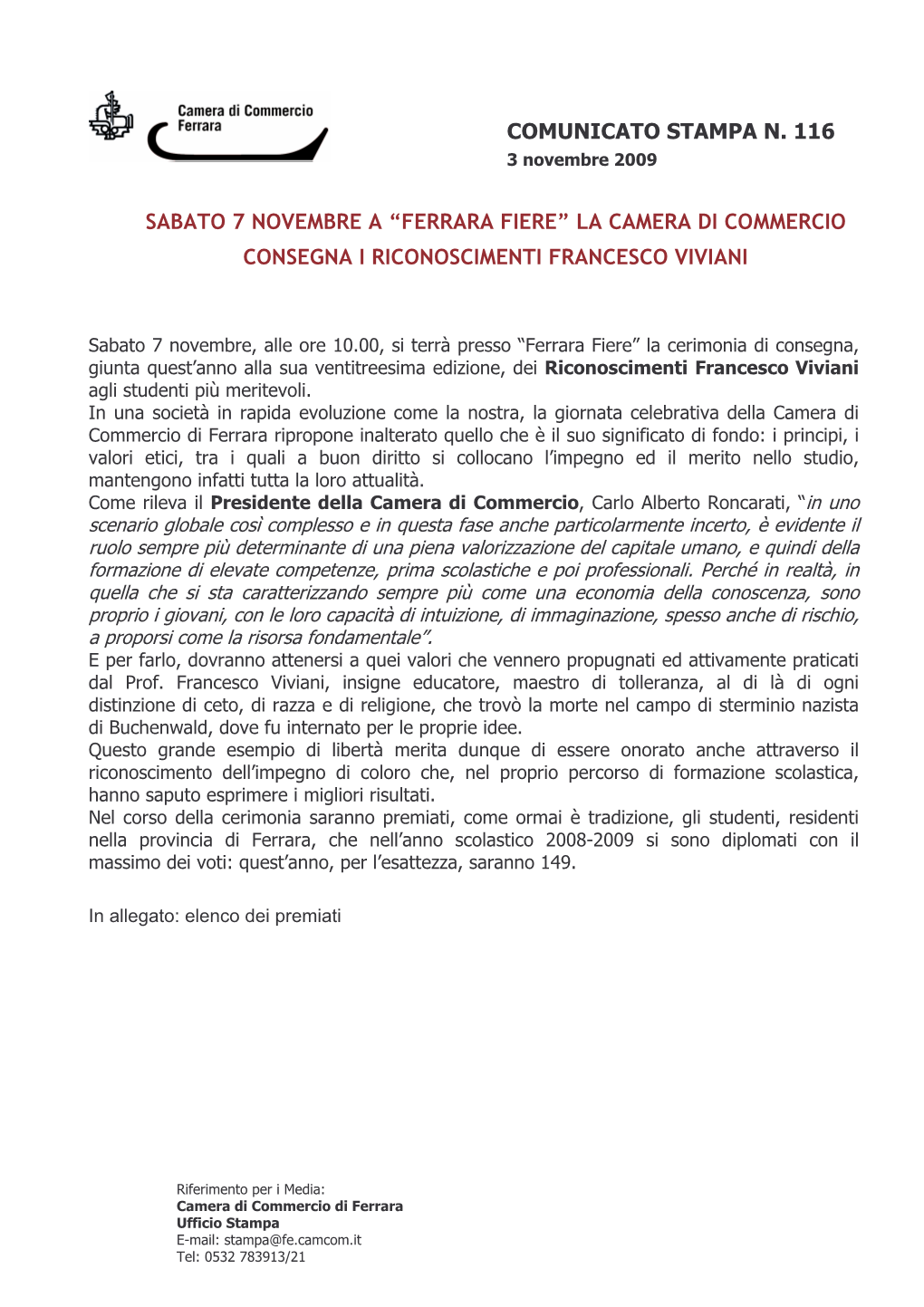 Comunicato Stampa N.116