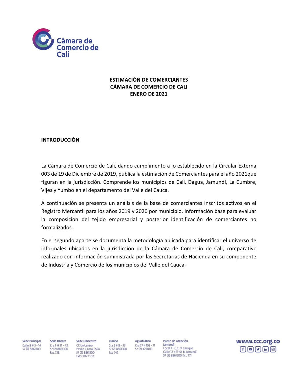 Estimación De Comerciantes Cámara De Comercio De Cali Enero De 2021