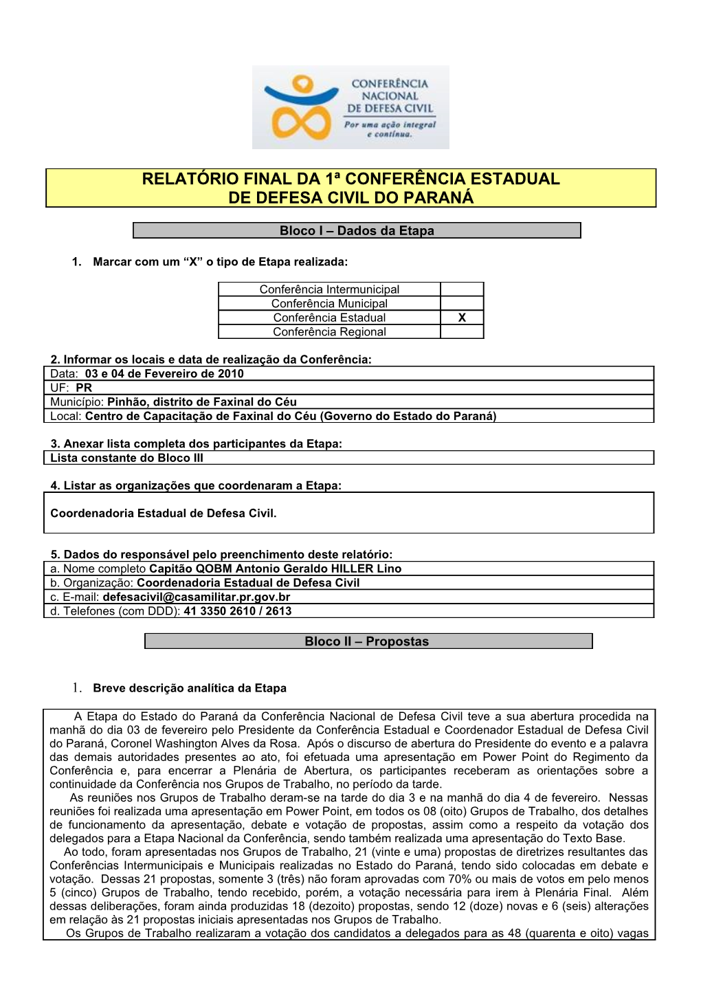 Relatório Final Da 1ª Conferência Estadual De Defesa Civil Do Paraná