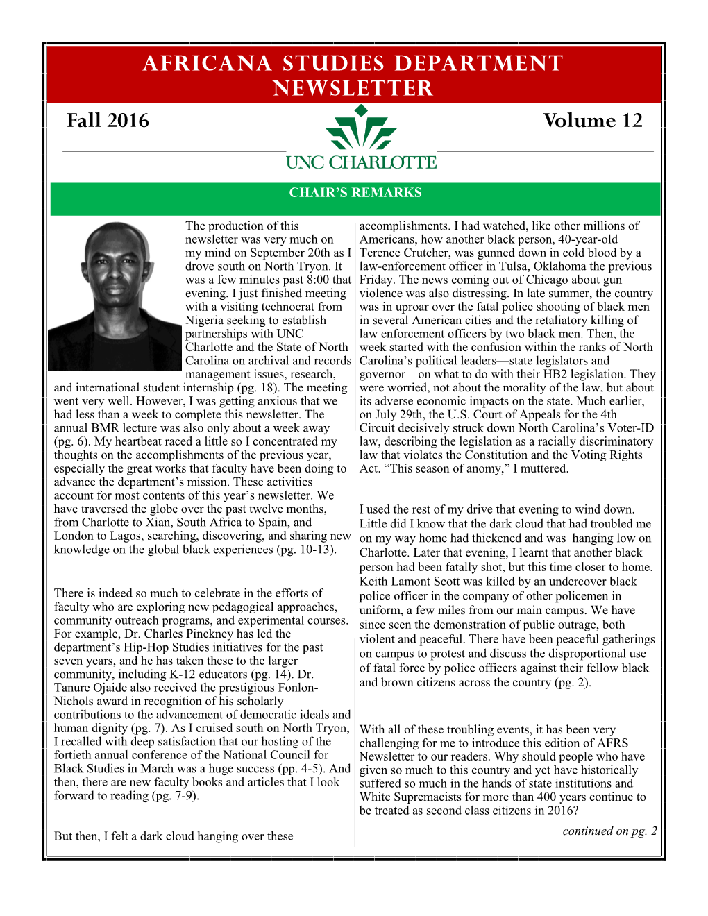 Department of Africana Studies 2016 Newsletter