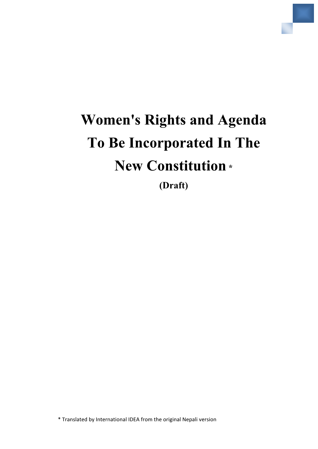 Women's Rights and Agenda to Be Incorporated in the New Constitution
