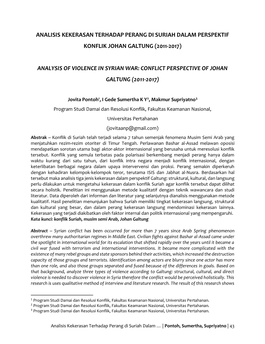 Analisis Kekerasan Terhadap Perang Di Suriah Dalam Perspektif Konflik Johan Galtung (2011-2017)