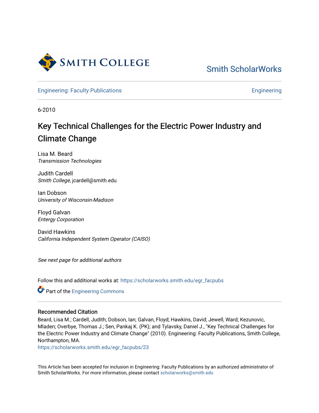 Key Technical Challenges for the Electric Power Industry and Climate Change