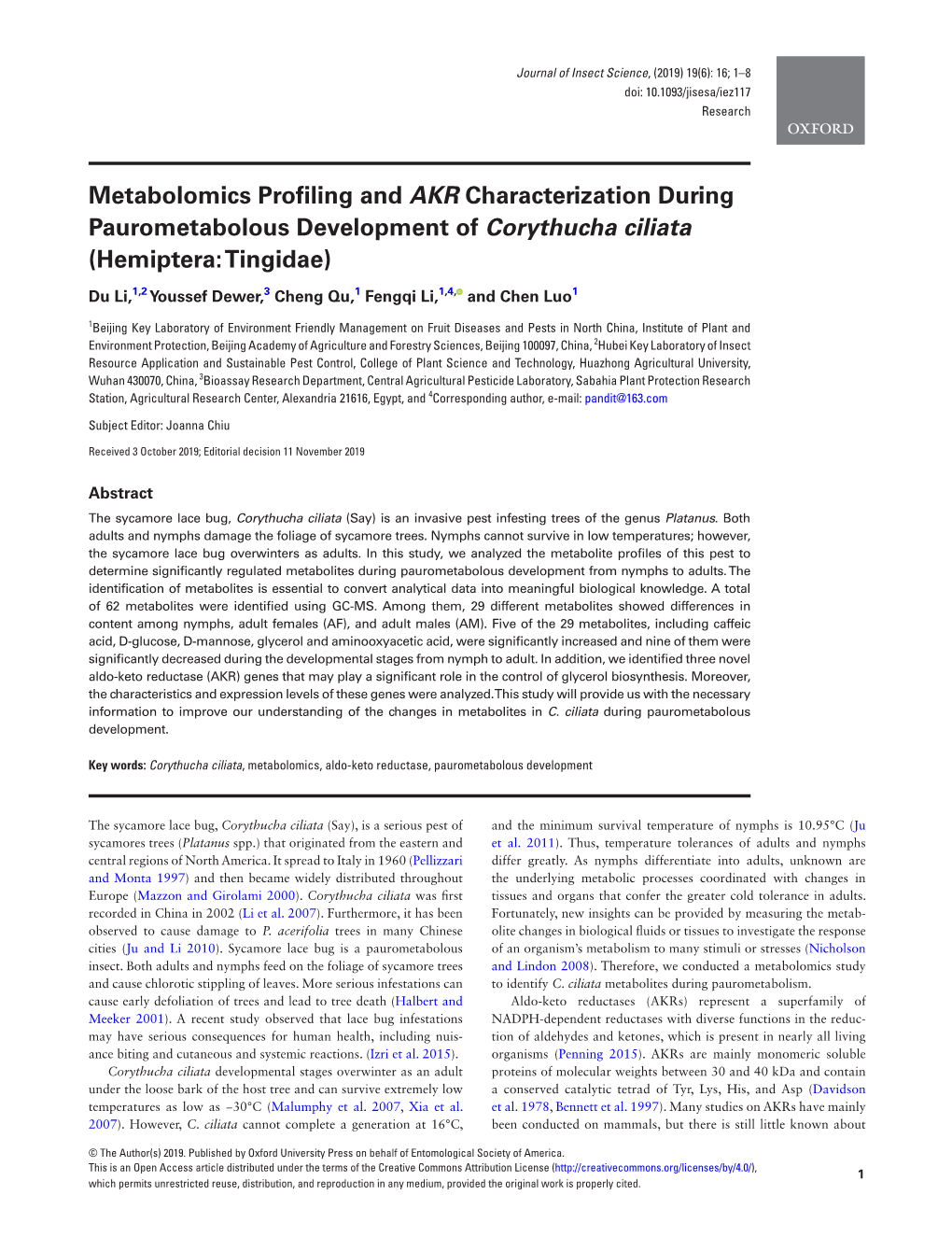 Metabolomics Profiling and AKR Characterization During