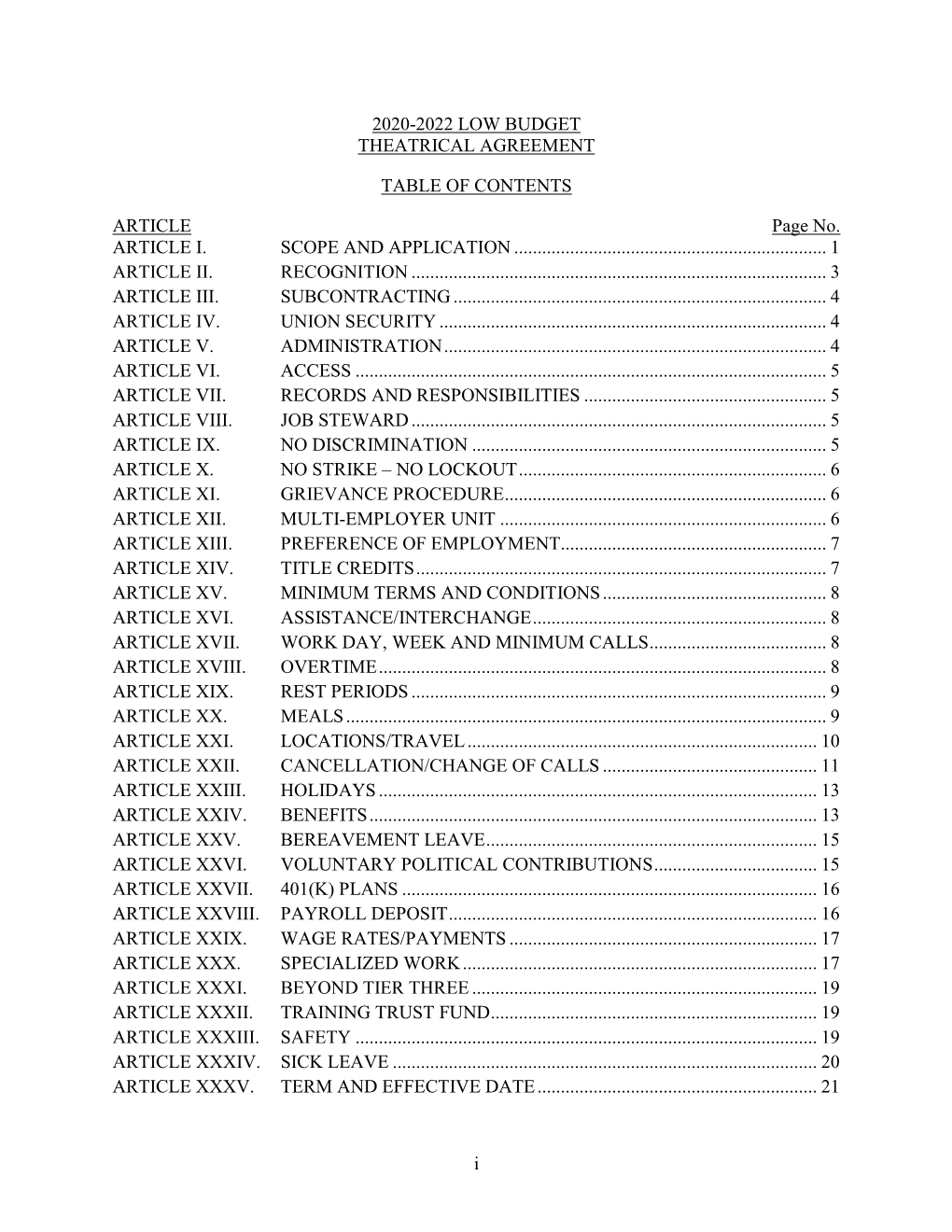 I 2020-2022 LOW BUDGET THEATRICAL AGREEMENT