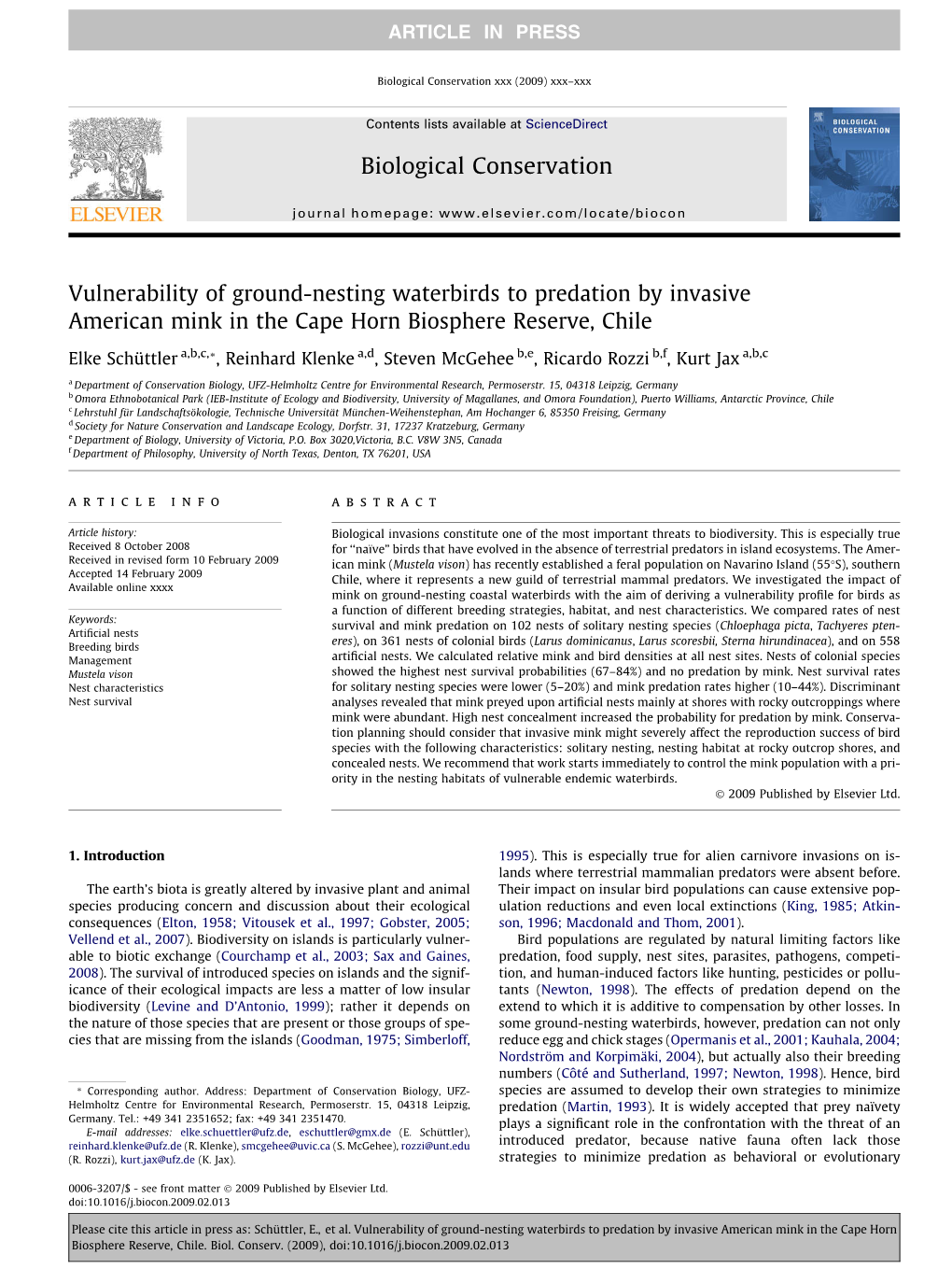 Vulnerability of Ground-Nesting Waterbirds to Predation by Invasive American Mink in the Cape Horn Biosphere Reserve, Chile